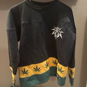 Dope Black Sweatshirt Jersey Des with Yellow & Green Trim - Cannabis Leaf Design